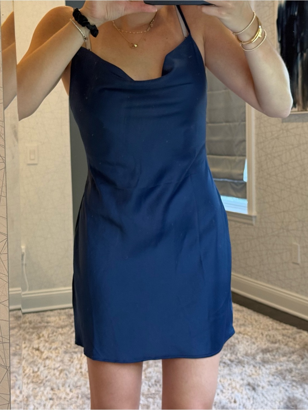 Urban Outfitters Navy Satin Cowl Slip Dress